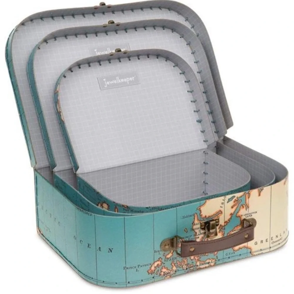 Jewelkeeper Paperboard Suitcases, Set of 3 – Vintage Decorative Storage Box